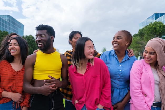 Group of diverse young people fighting for pride