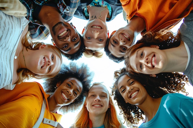 Group of diverse young people forming a circle togetherness