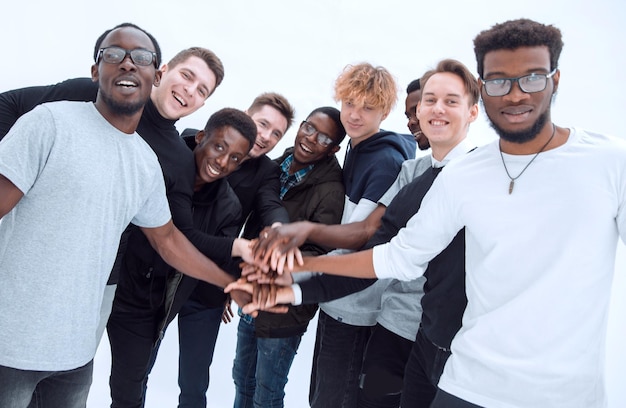 Group of diverse young people showing their unity