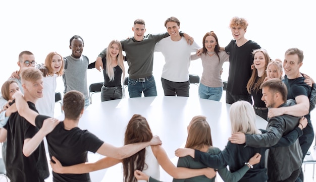 Group of diverse young people standing together photo with copy space