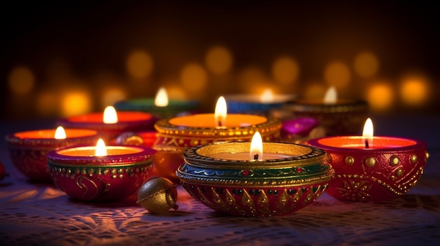 A group of diwali lights with the word diwali on the bottom