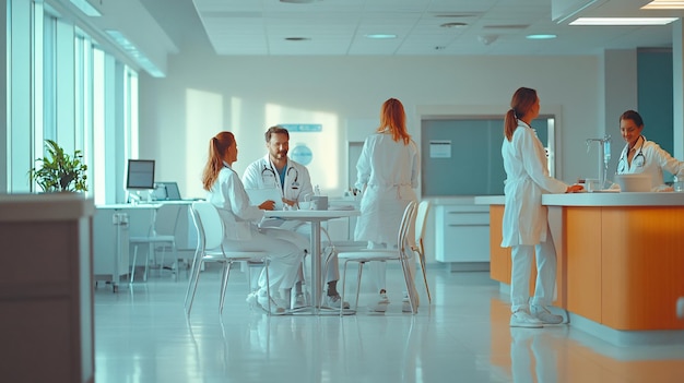 Photo a group of doctors are in a hospital room with a woman in a lab coat