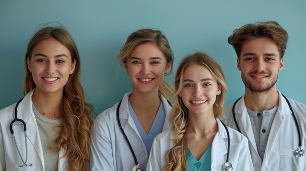 Photo a group of doctors and a female doctor with a white lab coat