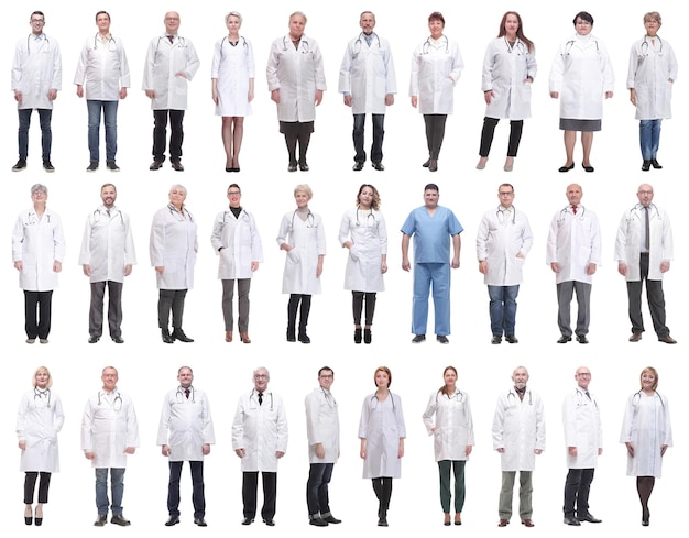 Group of doctors in full length isolated on white