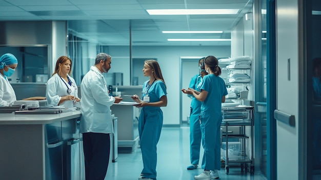 Photo a group of doctors in a hospital with a medical team of doctors