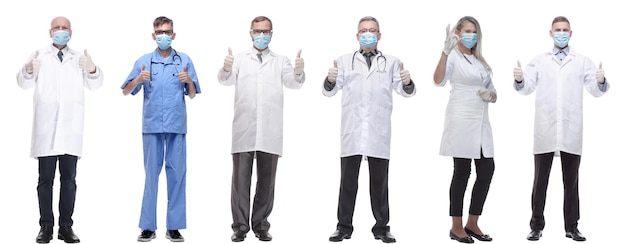 Group of doctors in mask isolated on white