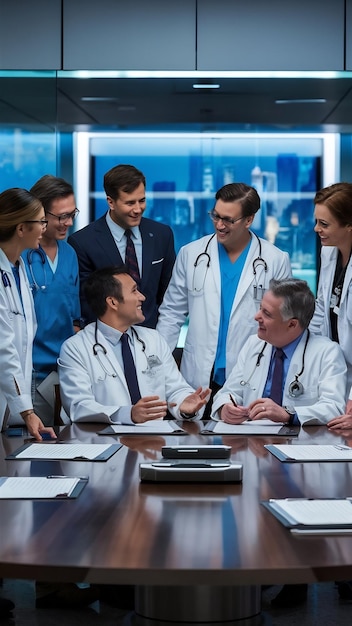 Group of doctors meeting at hospital office