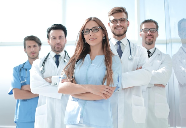 Group of doctors and nurses standing in the hospital roomthe concept of health