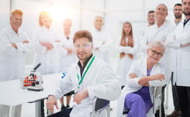 Group of doctors and scientists standing in the laboratory