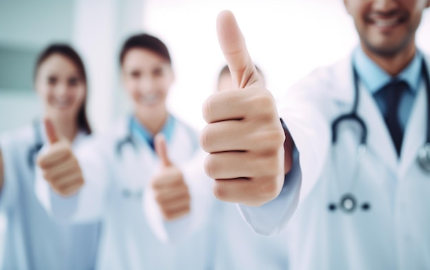 Group of doctors showing ok or approval sign with thumb up high level and quality medical service