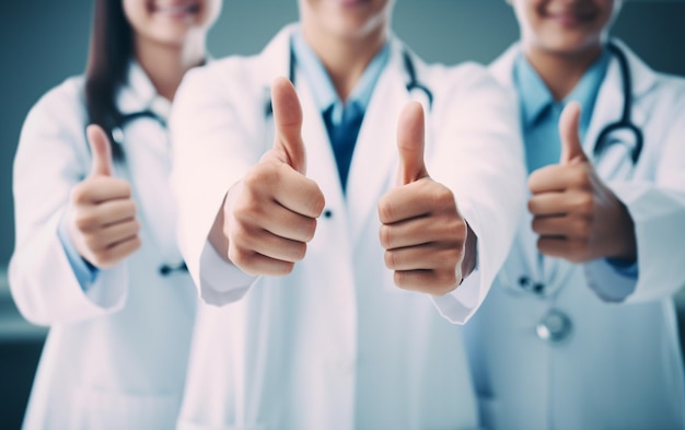 Group of doctors showing ok or approval sign with thumb up high level and quality medical service