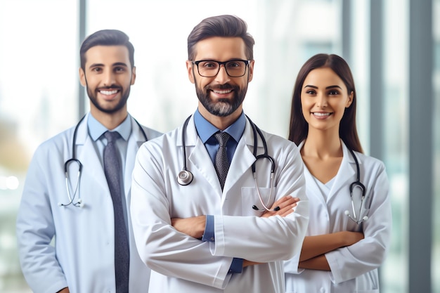 A group of doctors standing in front of a hospital room