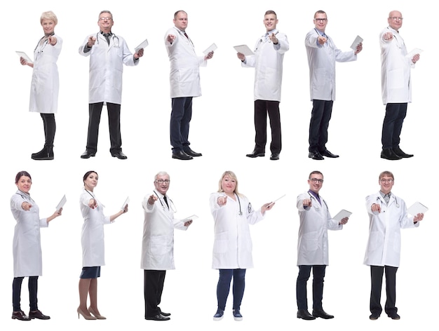 Group of doctors with clipboard isolated on white