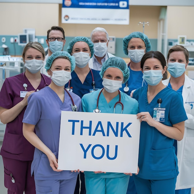 Photo a group of doctors with a sign that says thank you