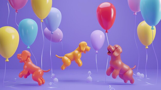 Photo a group of dogs are playing with balloons in a colorful room