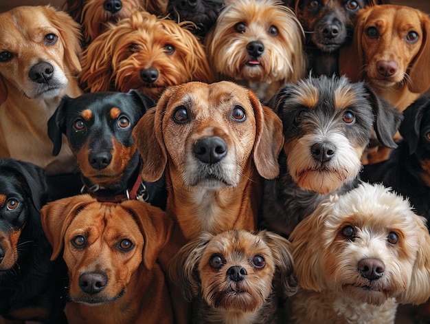 Group of Dogs Looking Directly at the Camera in a CloseUp Portrait