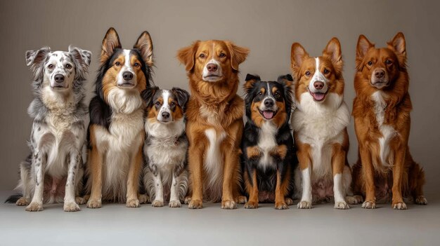 Photo group of dogs posing together generative ai