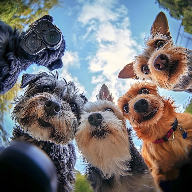 a group of dogs with one of the ears sticking out of the top of the head