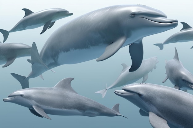 A group of dolphins swimming in the ocean