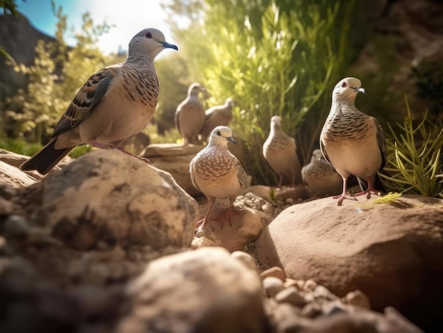 Group of Dove in natural habitat generative AI