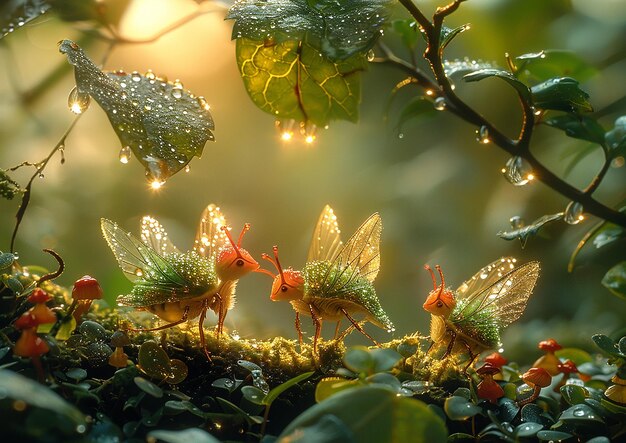 a group of dragonflies are on a rock under a tree