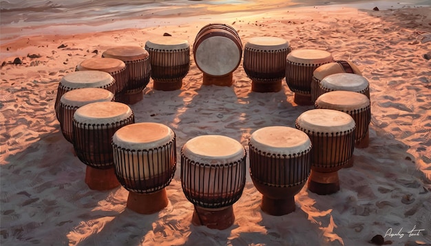 group of drums are shown with one that says drum