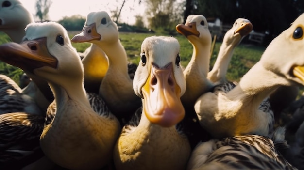 A group of ducks in a barn generative ai