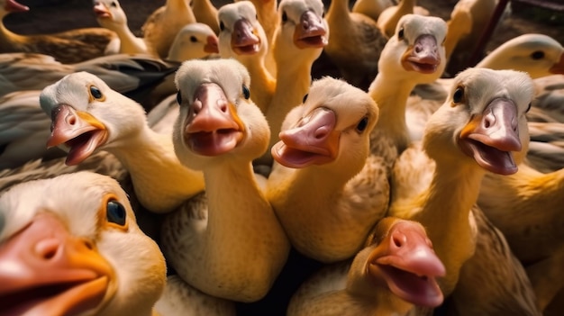 A group of ducks in a barn generative ai