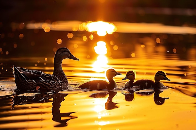 Group of Ducks Floating on Top of a Lake