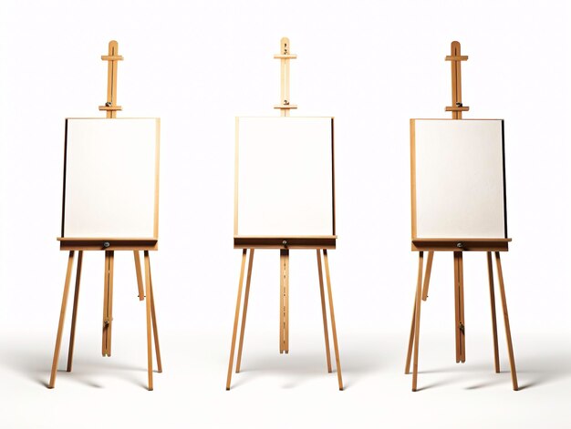 Photo a group of easels with white canvases