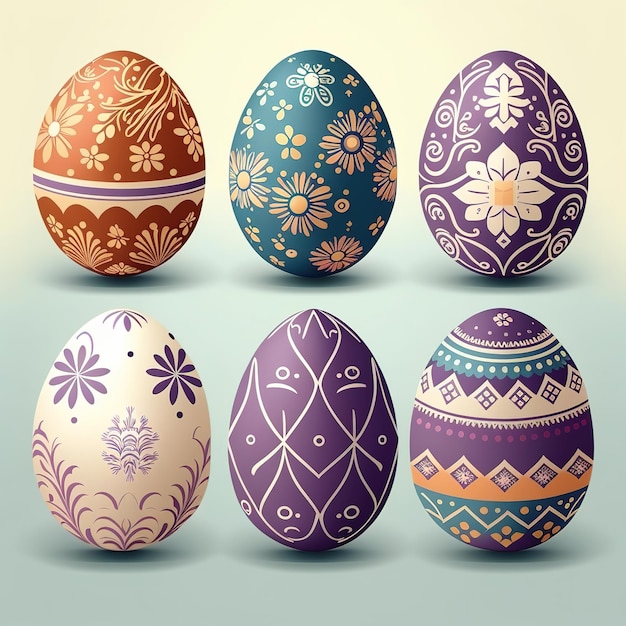 A group of easter eggs with different designs on them.