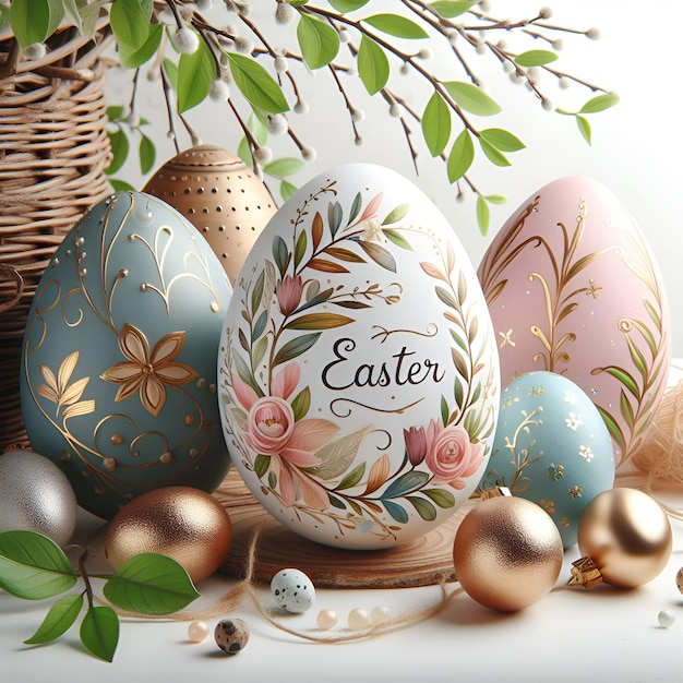 a group of easter eggs with the word easter written on them