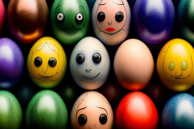 A Group Of Eggs With Faces Drawn On Them