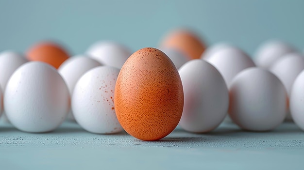 a group of eggs with a white egg in the middle