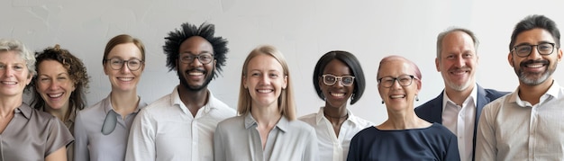 Photo a group of eight diverse professionals including men and women are standing side by side with