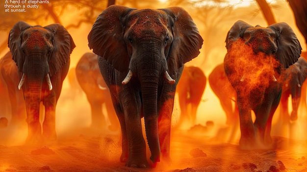 Photo a group of elephants are walking in the desert