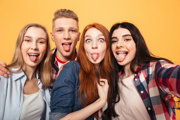 Group of excited school friends