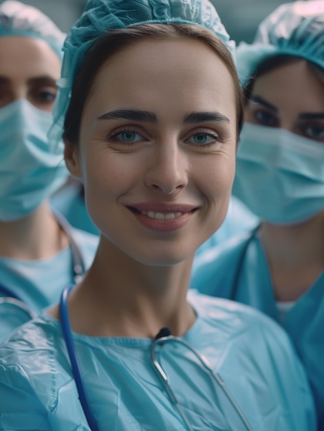 A group of female healthcare professionals wearing blue scrubs ready for work