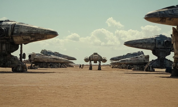 Photo a group of fighter jets are parked in a desert