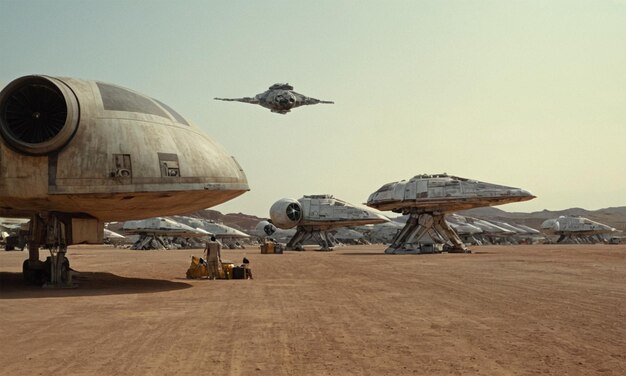 Photo a group of fighter jets are parked in a desert