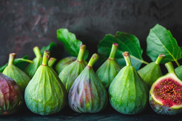 a group of figs with leaves