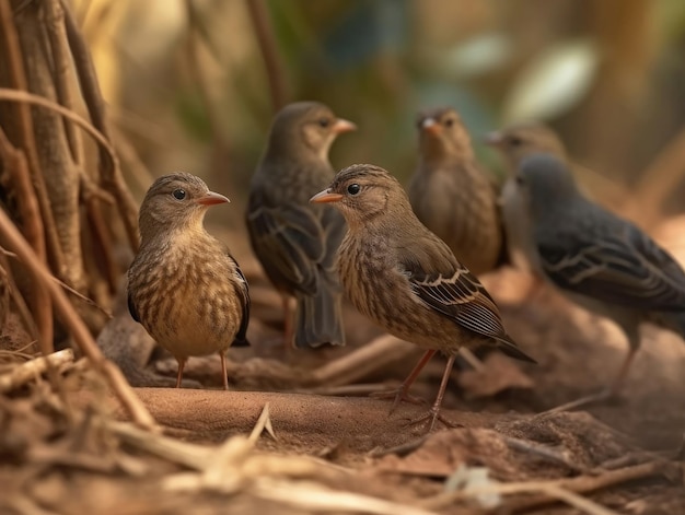 Group of Finch in natural habitat generative AI