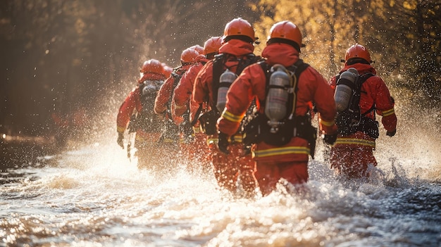 Photo a group of firefighters working together to rescue teamwork and bravery