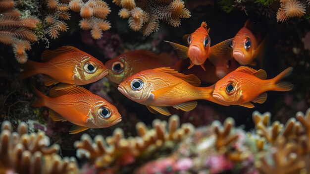 Photo a group of fish in an aquarium with the words  fish  on the bottom