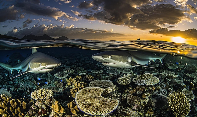 a group of fish are swimming in the ocean