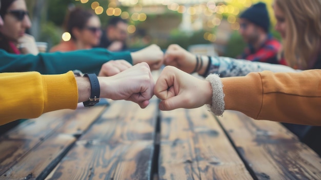 Photo the group fist bump unity