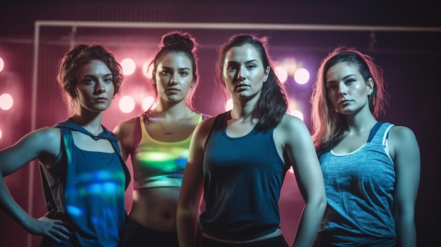 Group of fitness girl 20 years old during a group fitness class in the gym with Generative AI