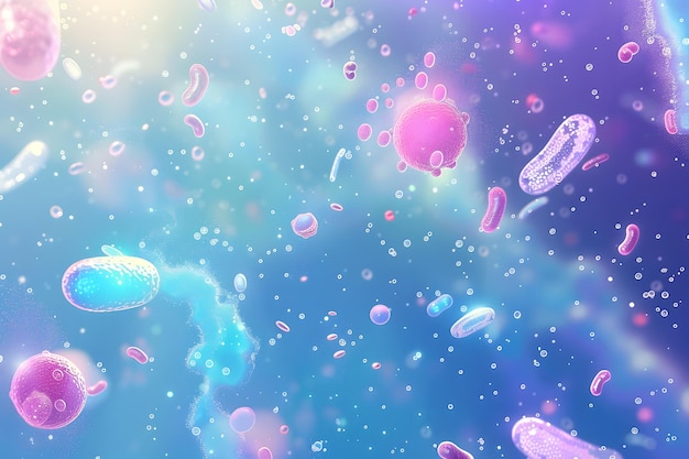 Group of floating different kinds of microscopic bacteria or microbes for medical health tests