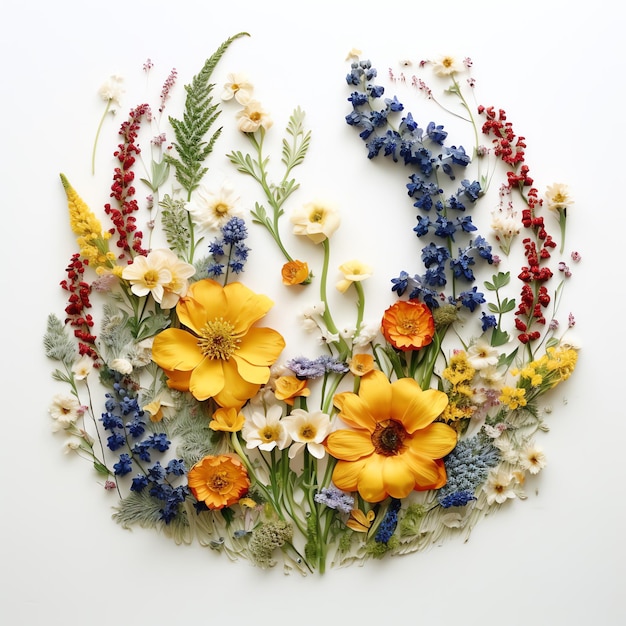 a group of flowers arranged in a circle