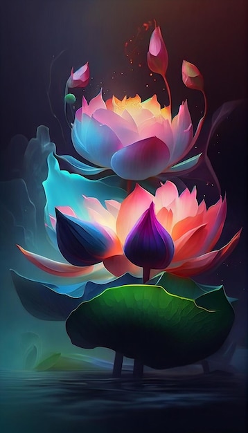 Group of flowers sitting on top of a green leaf generative ai